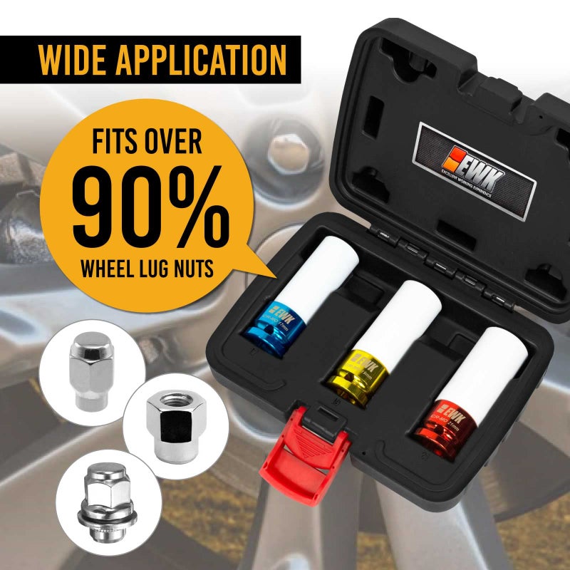 EWK 3 Pcs 1/2-inch Drive Non Marring Lug Nut Socket Set, 17mm 19mm 21mm Lug Nut Socket - Image 4